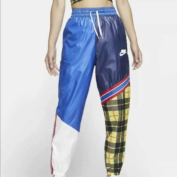 nike woven plaid track pants